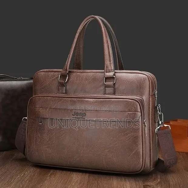 Jeep Black Leather Laptop/File Bag