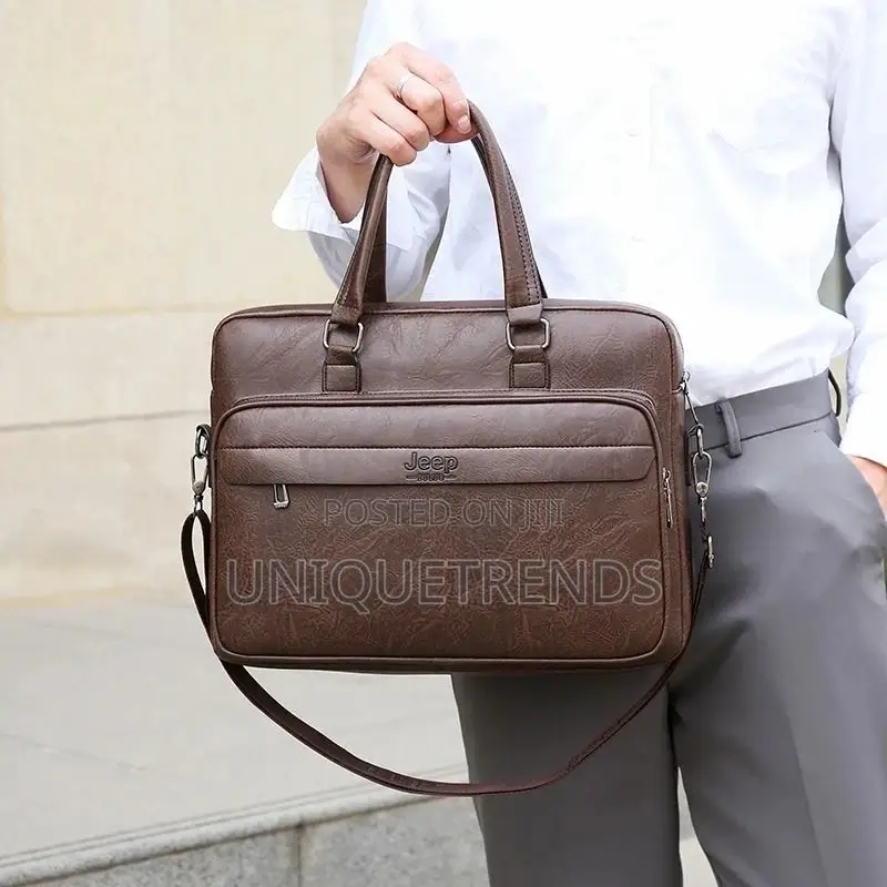 Jeep Black Leather Laptop/File Bag