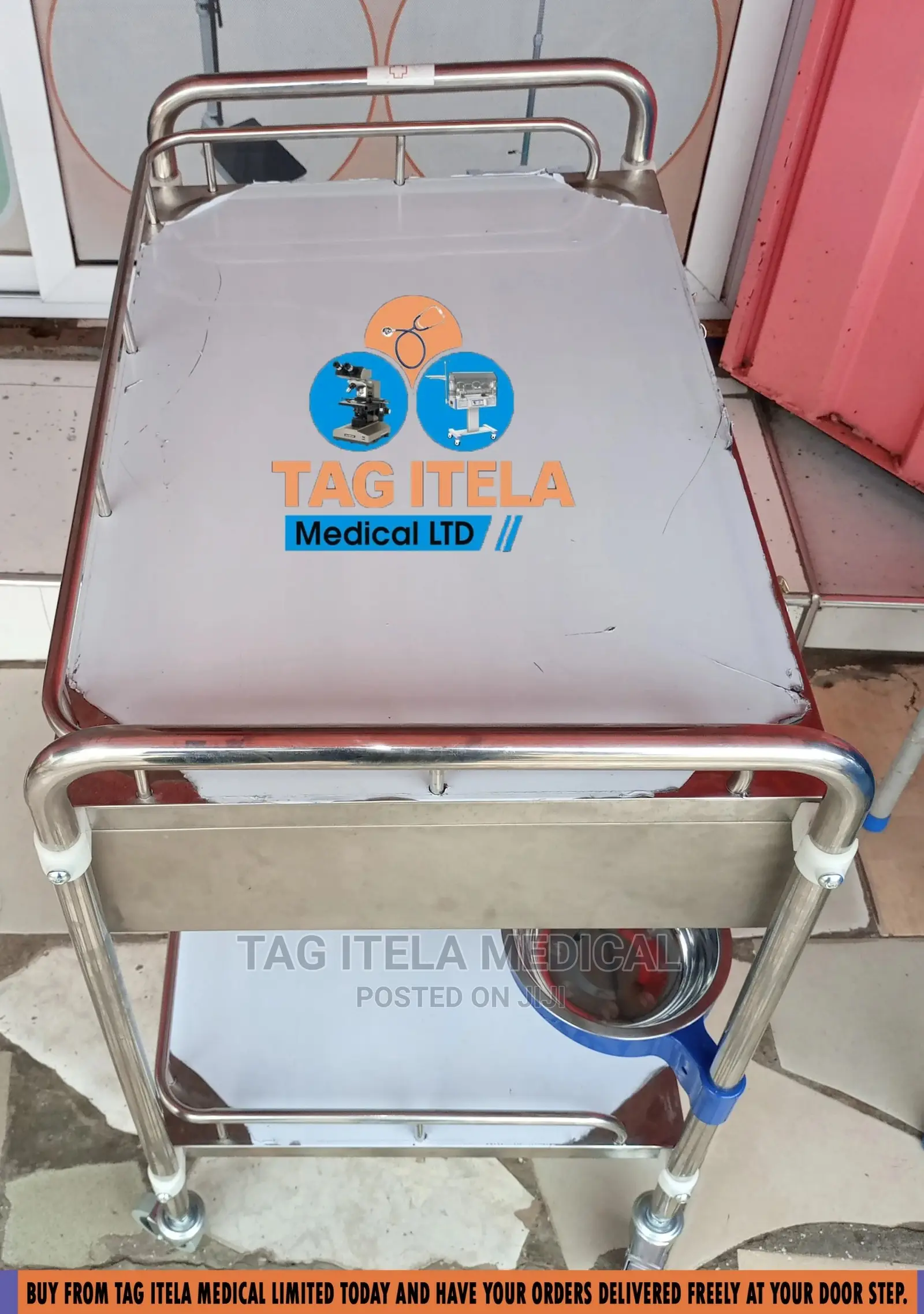Medicine Trolley (2 Steps Stainless With Drawer)