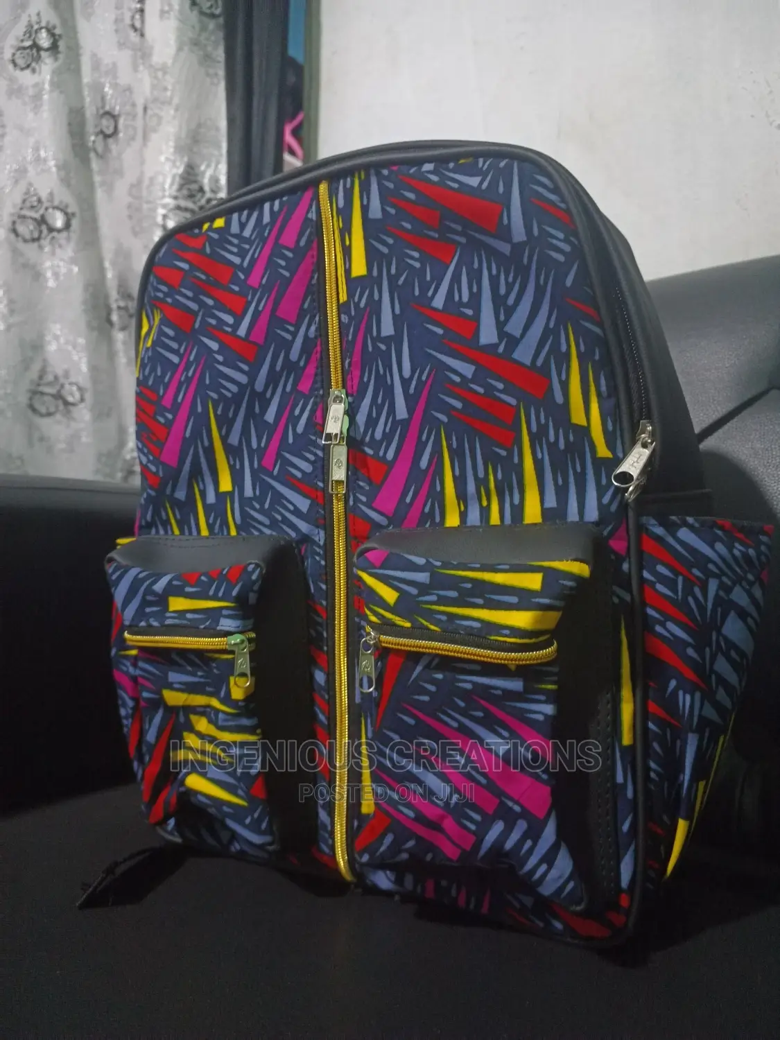 African Print /Leather Backpack