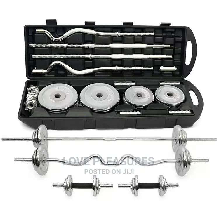 4 in 1 55kg Set of Adjustable Barbell and Dumbbell Set