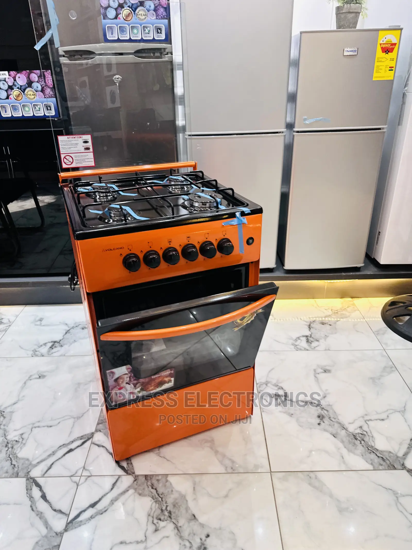 Free Standing Sleek Orange 4burner Gas Cooker Oven Set