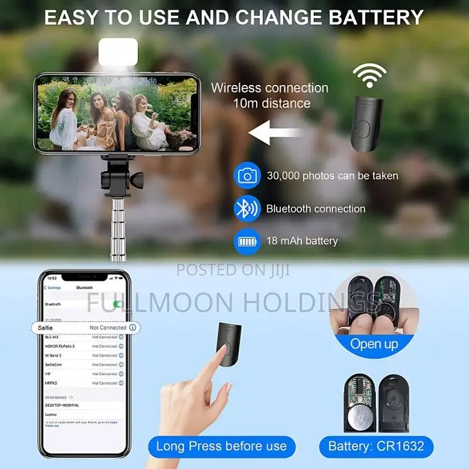 Bluetooth Selfie Stick + Fill Light +Shutter Remote