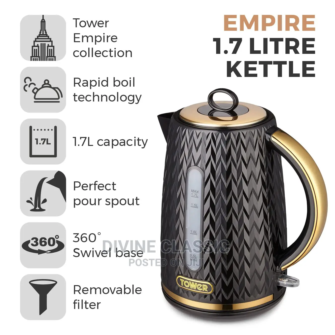 1.7lit Tower Kettle With Rapid Boil