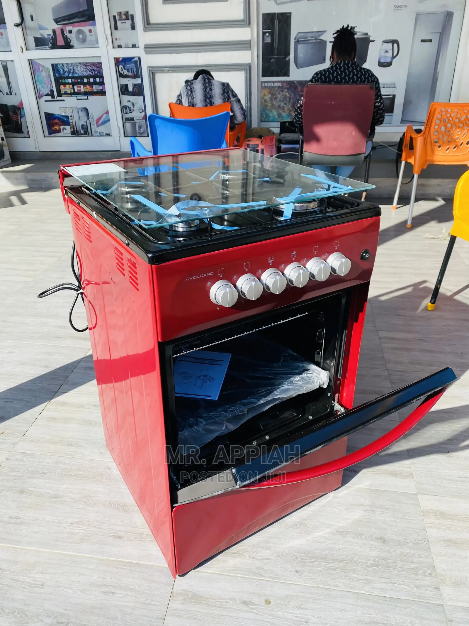 Easy to Use 50x50 Volcano(Red). 4 Gas Burner With Glass Lid