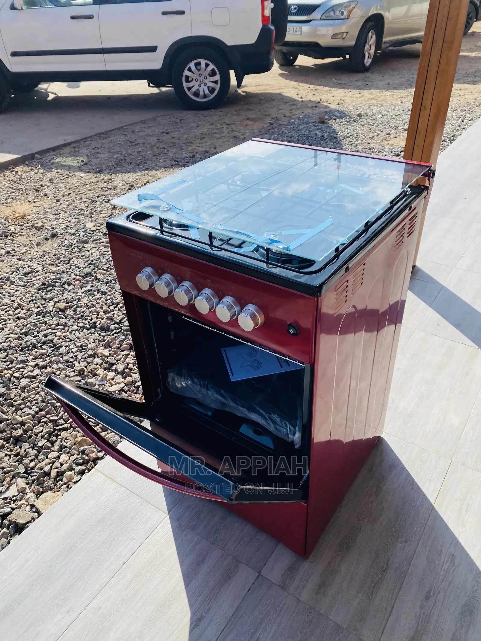Volcano 50x50 4gas Burner(Red)With Double Grid Glass Lid 