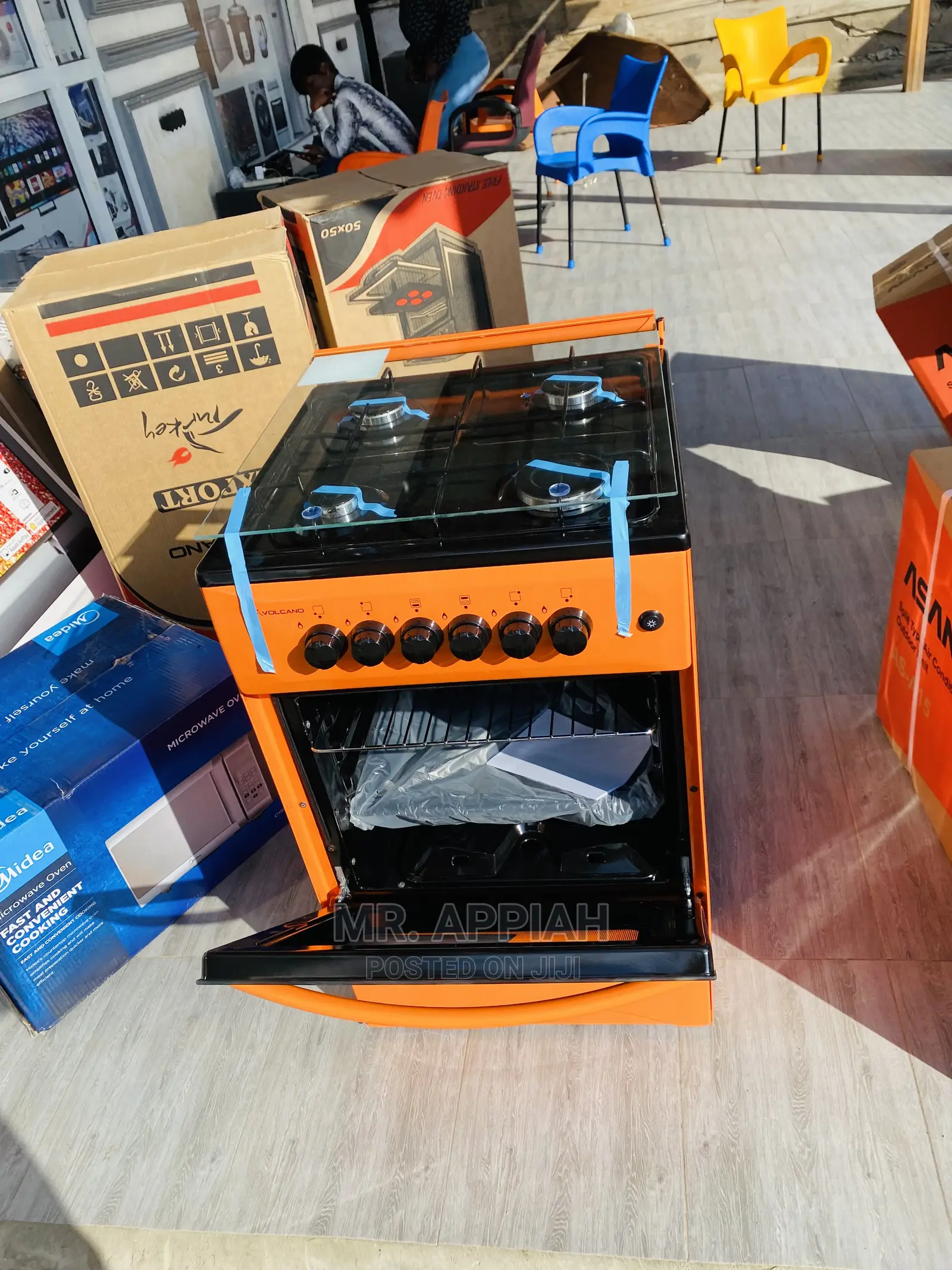 Sealed Volcano 50*50 4 Gas Burner(Orange)With Oven Grill.