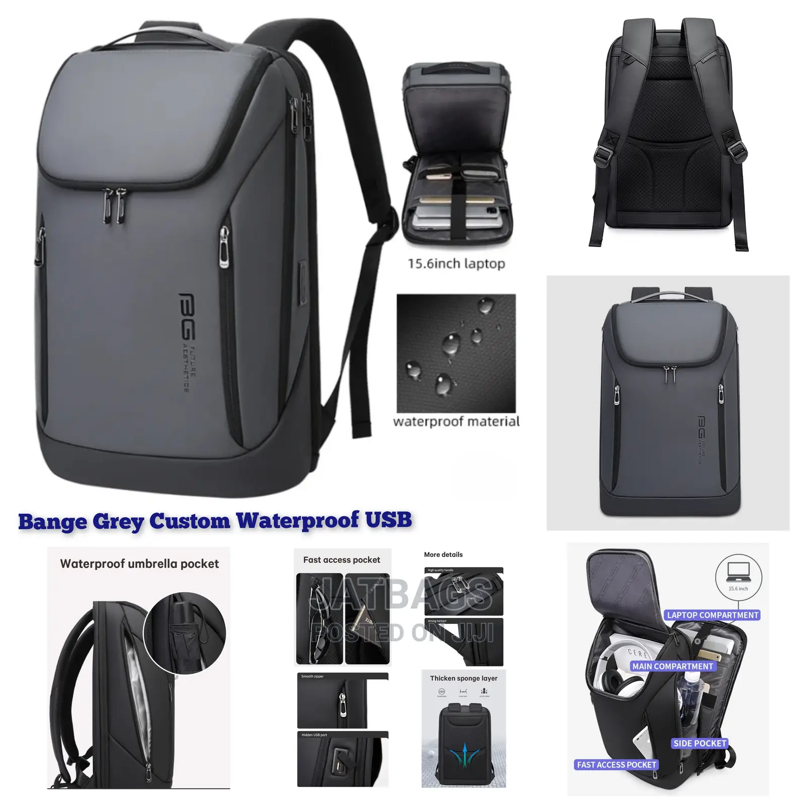 Grey Top-Notch Waterproof Laptop Backpack (FREE DELIVERY)
