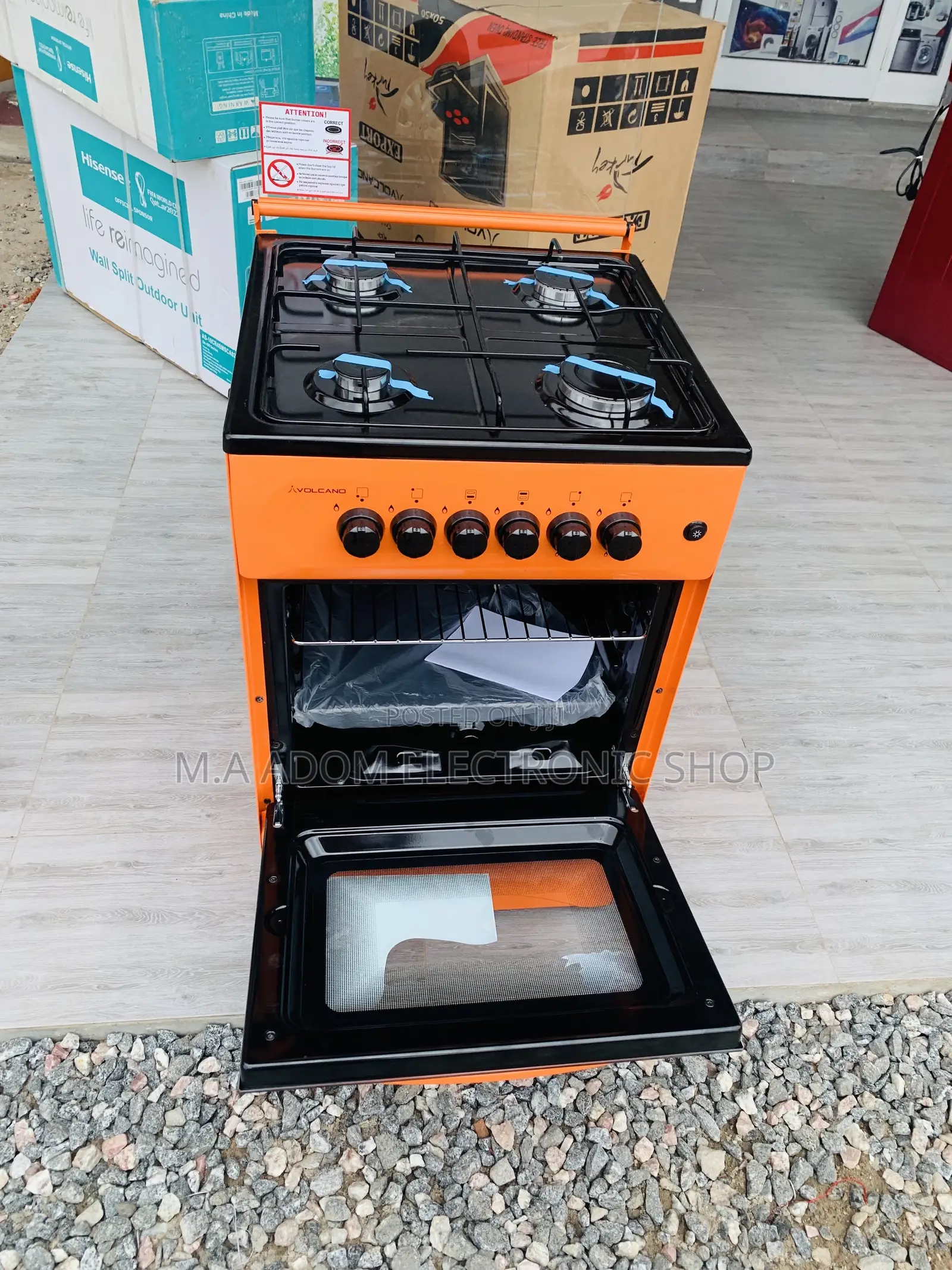 Sighted Volcano Orange 4 Burners 50x50 Gas Stove With Grill