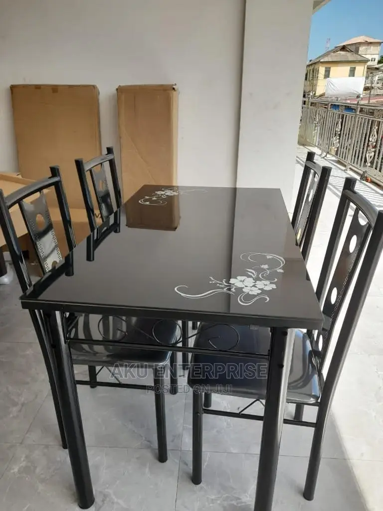Dinning Table and Chairs Glass Metal Leather Chair