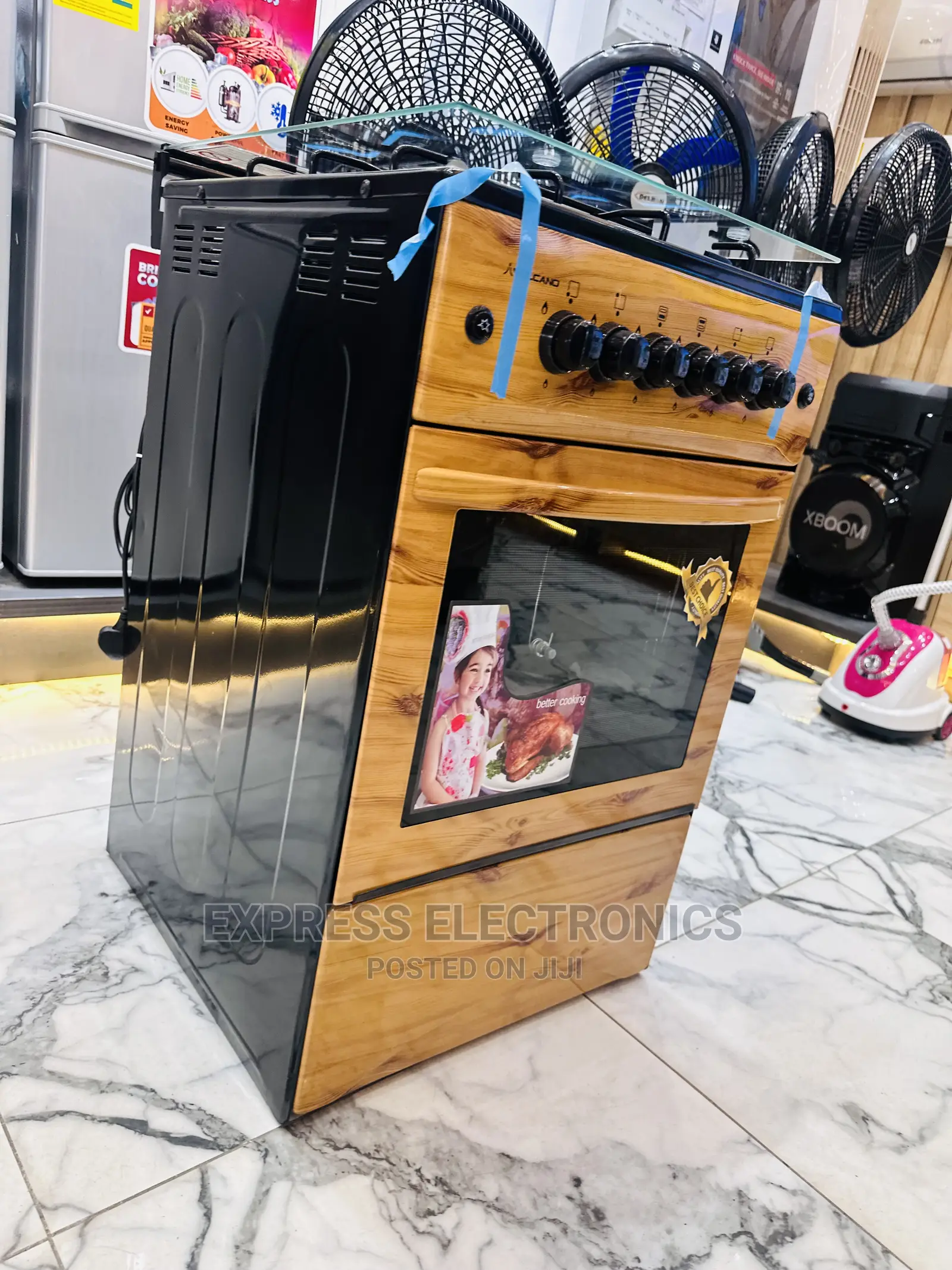 Gas Efficient Sleek Wooden Design 4burner Cooker Oven