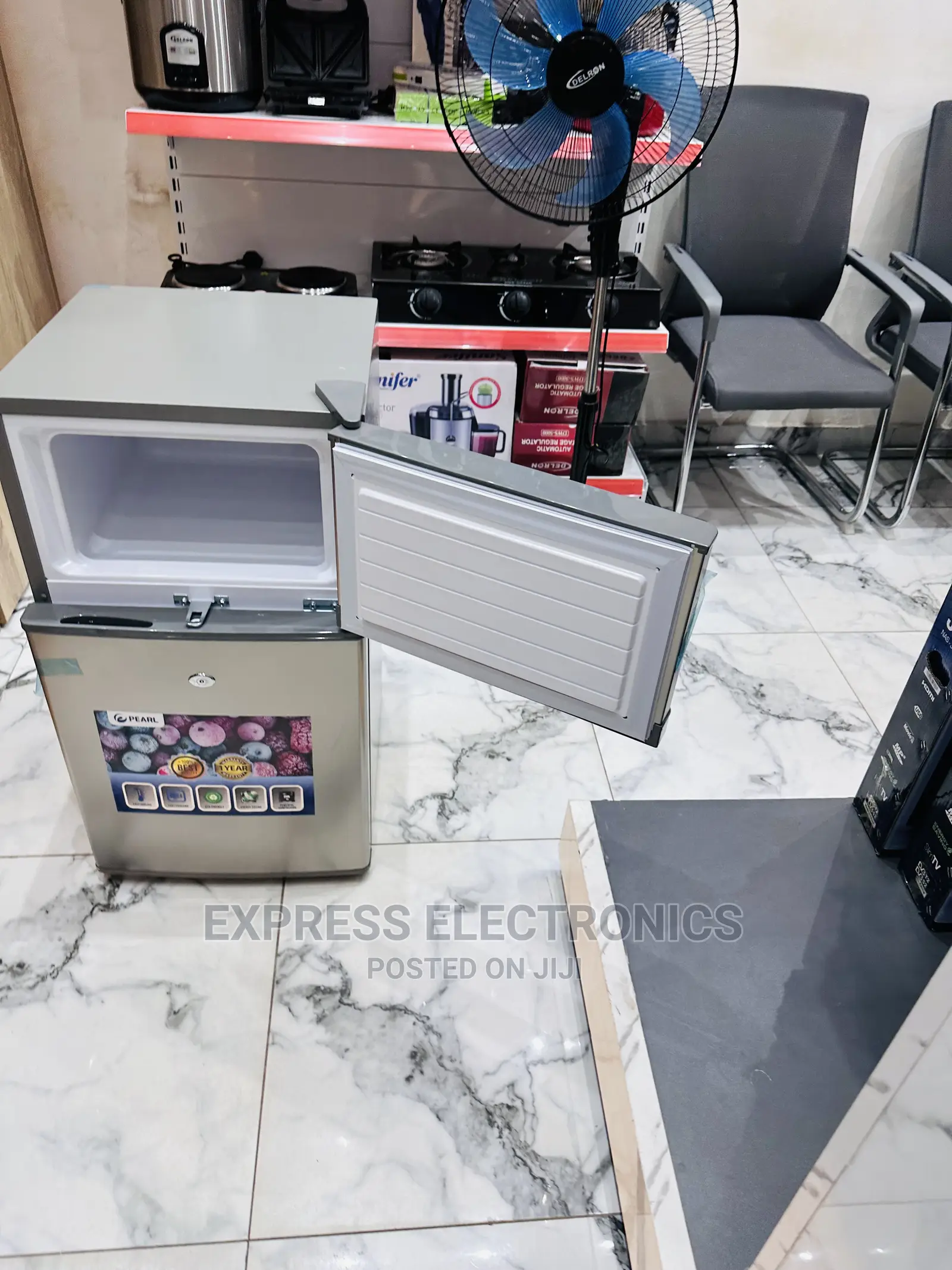 Cute Table Top Fridge Double Door Pearl 10T Grey