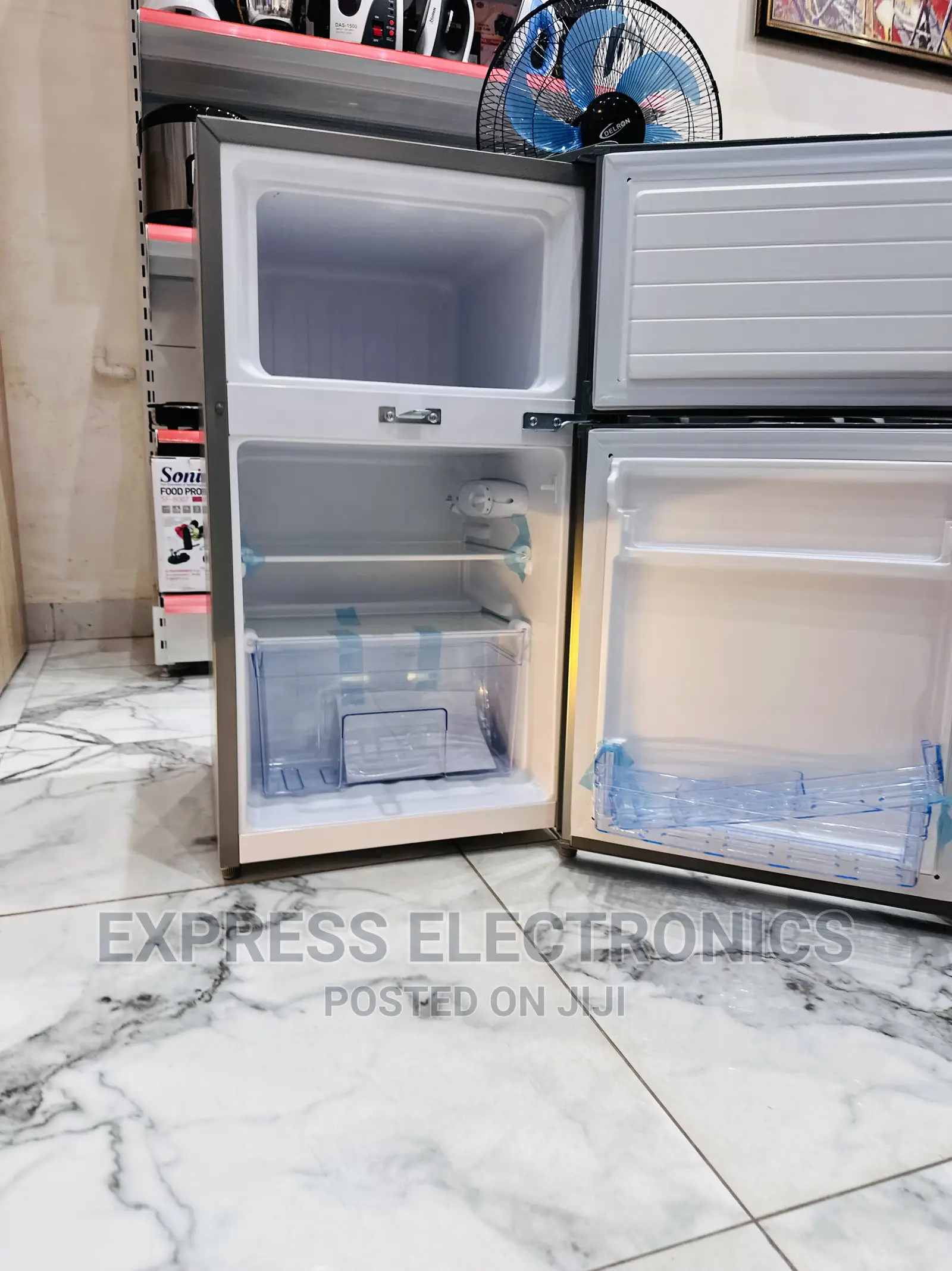 Budget From on Table Top Pearl Double Door Fridge Grey