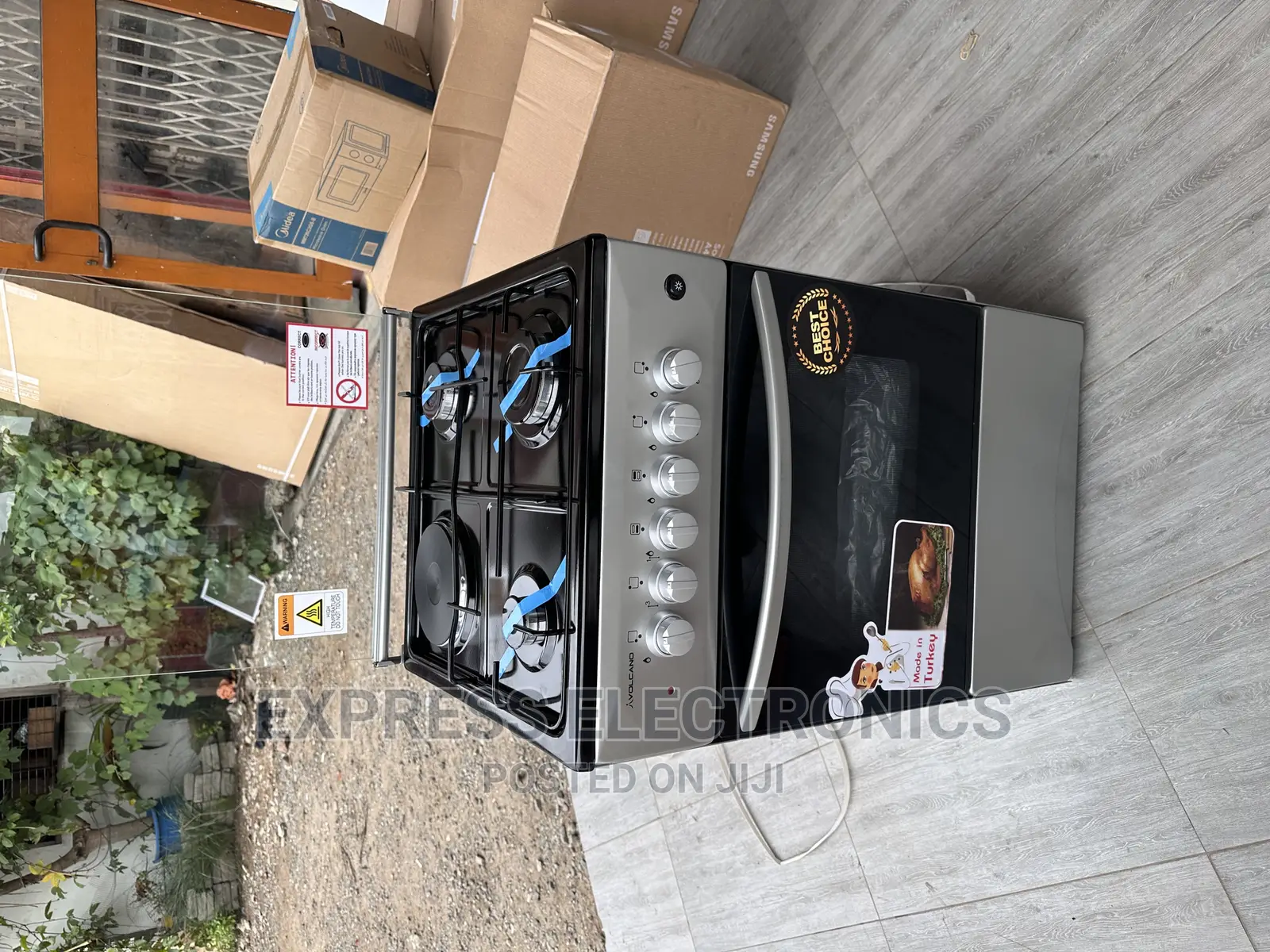 Free Standing Sliver Color Volcano 3+1 Cooker Oven Stove