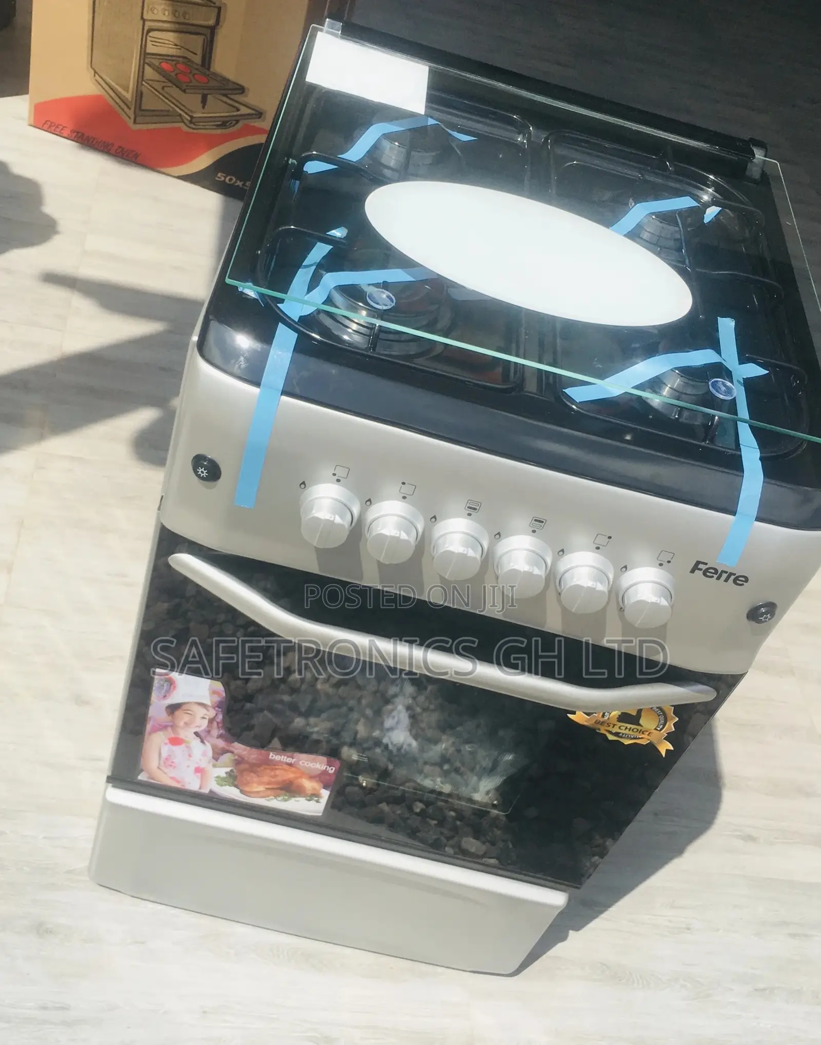 4 Burner Gas Ferre Oven With Grill Sliver 50x55 Cooker