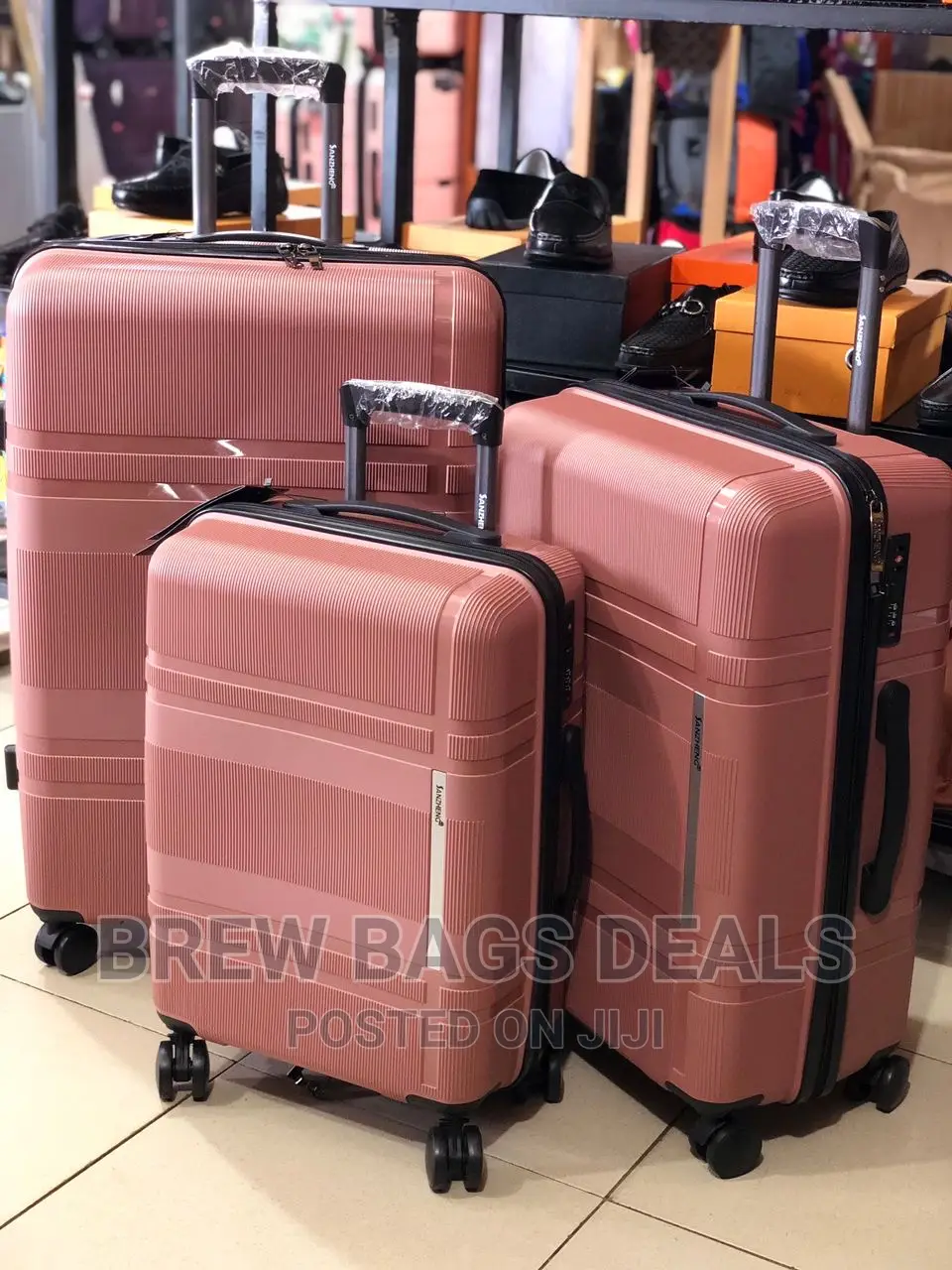 Purely Anticrack 3set SANZHENG Black Suitcase for Traveling