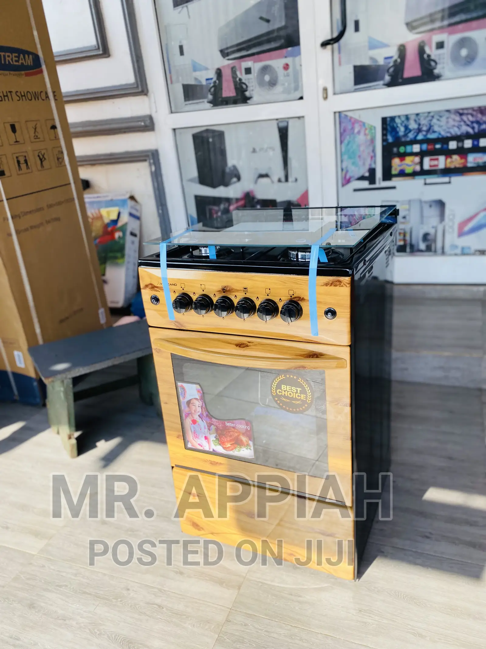 4 Gas Cooker With Oven Grill Volcano Cooker(Light Wooden)