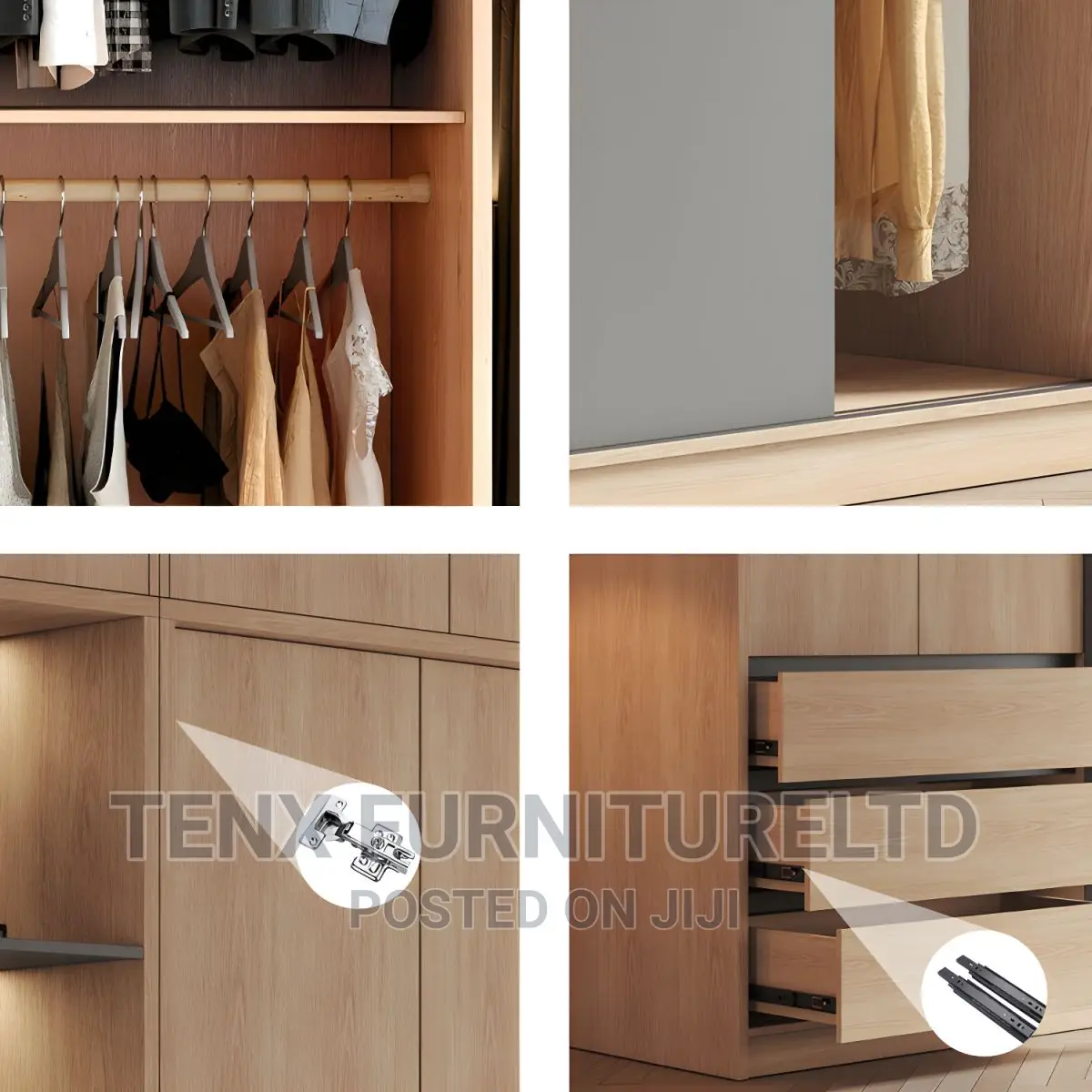 Wardrobe Sliding Door Storage Cabinet Light Wood Finish