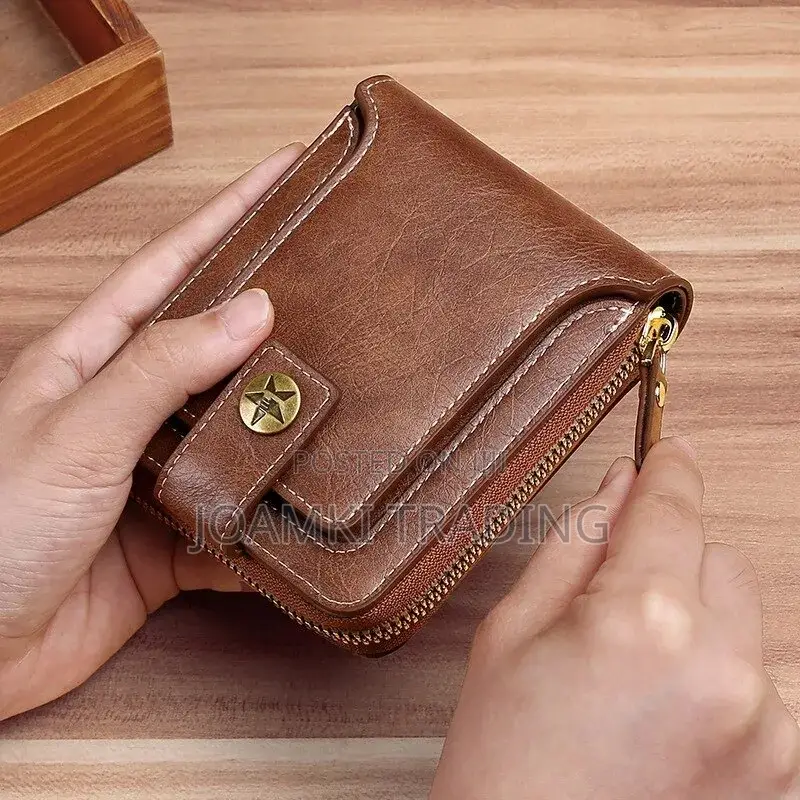 Vintage Luxury Mens Leather Wallet With Zipper Plus Hook