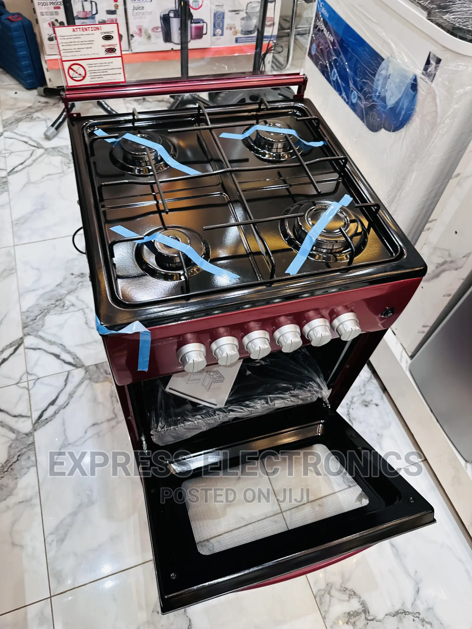 Red Color Gas Cooker Oven 50/50 With Knobs 4burner Grill