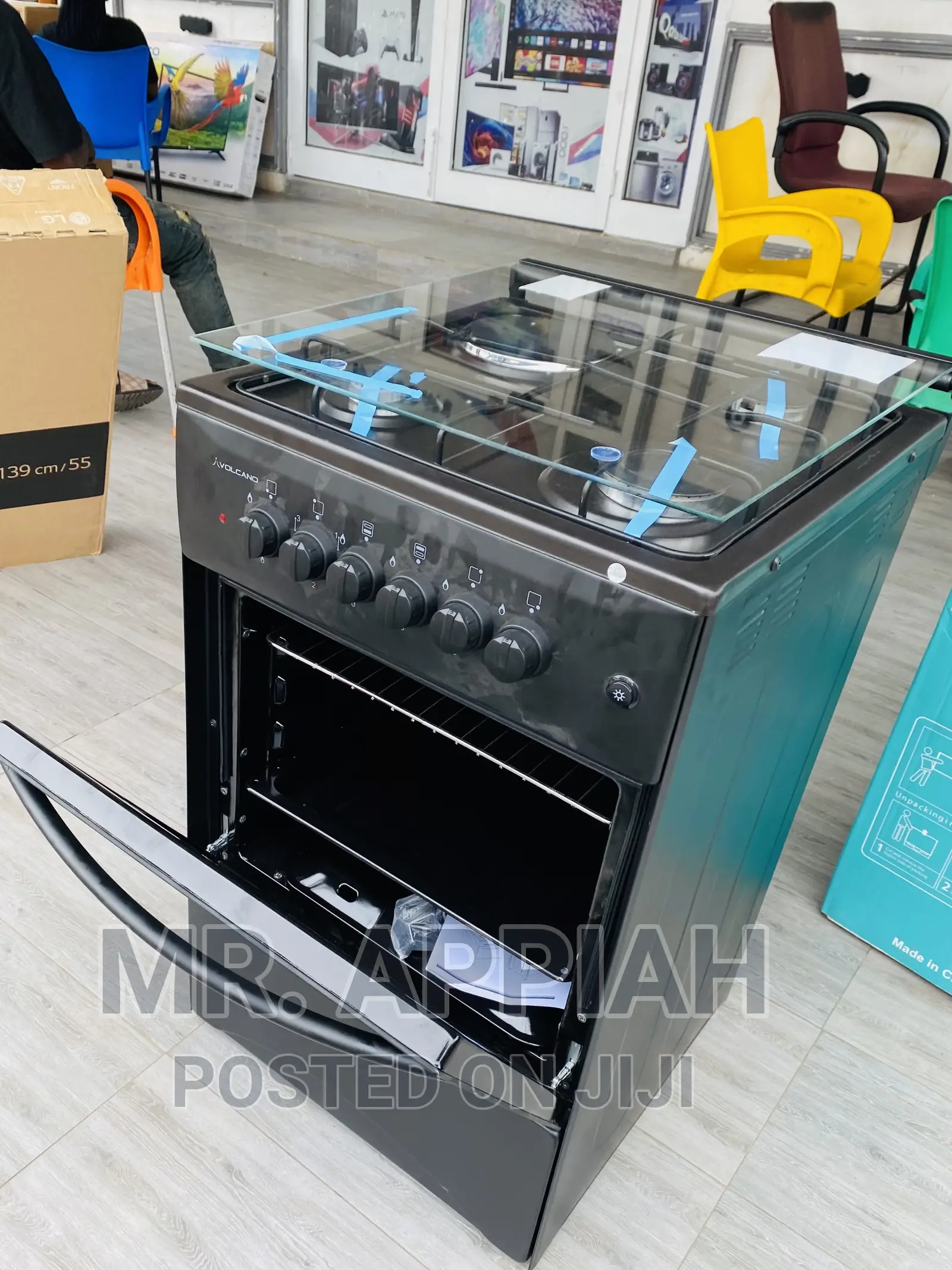 Free Standing Volcano 50x50 1 Electric + 3gas Burner(Black)