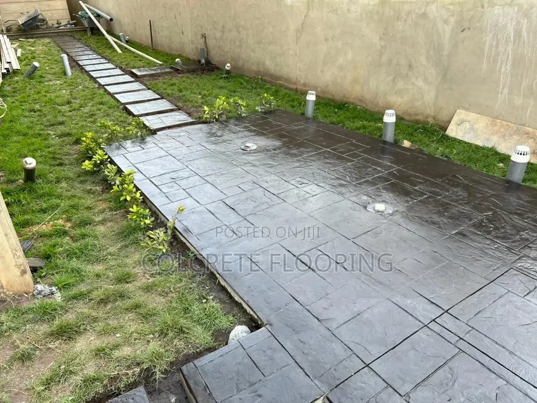 Black Stamped Concrete Walkway
