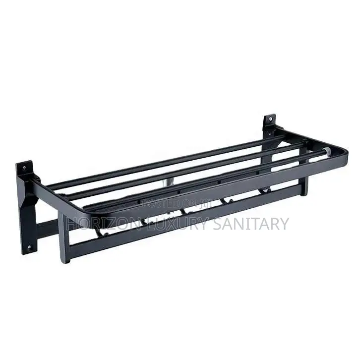 Folding Black Stainless Steel Multi Towel Rack With Hook