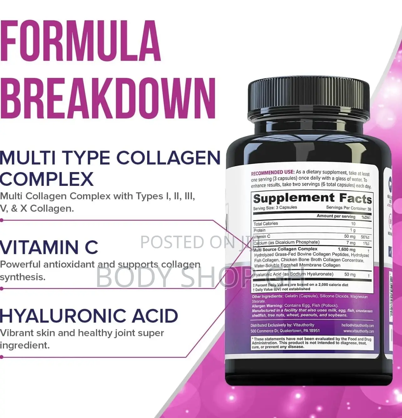 Multi Collagen Capsules for Hair, Skin, Nails (I, II,III, V)