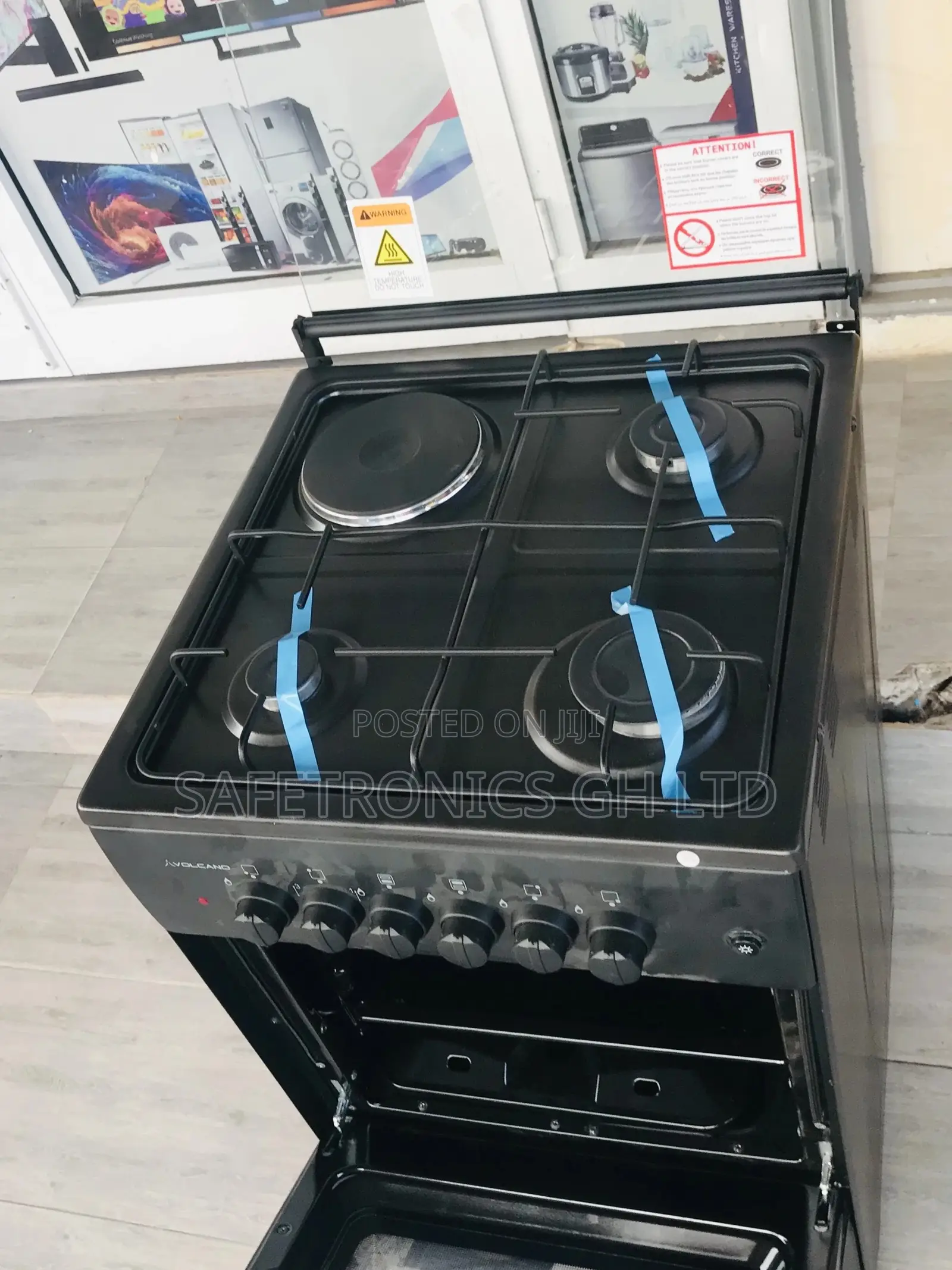 Black 1 Electric 3 Gas Cooker Burner Oven With Grill Volcano