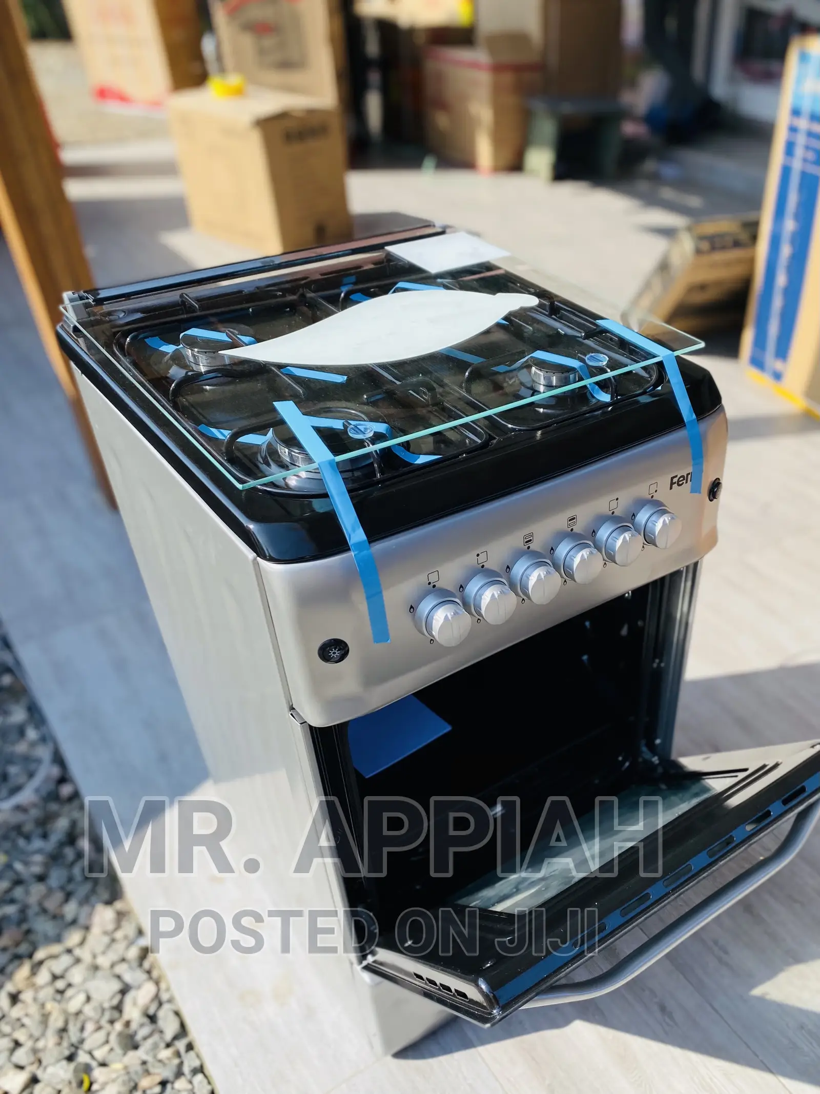 Double Grid Glass Ferre 4 Gas Burner With Oven Grill.