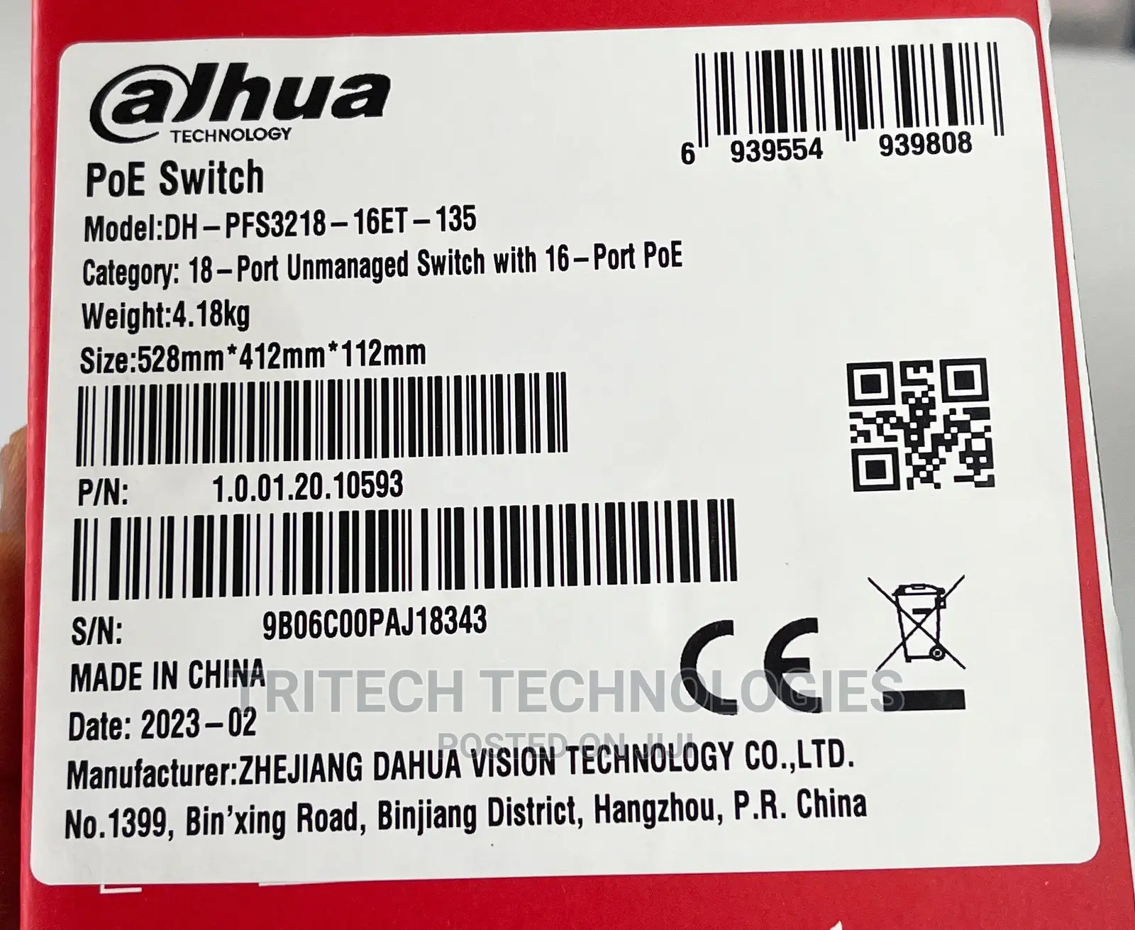 Dahua 16port Gigabit Poe Intelligent Switch + 2 Uplink +2sfp