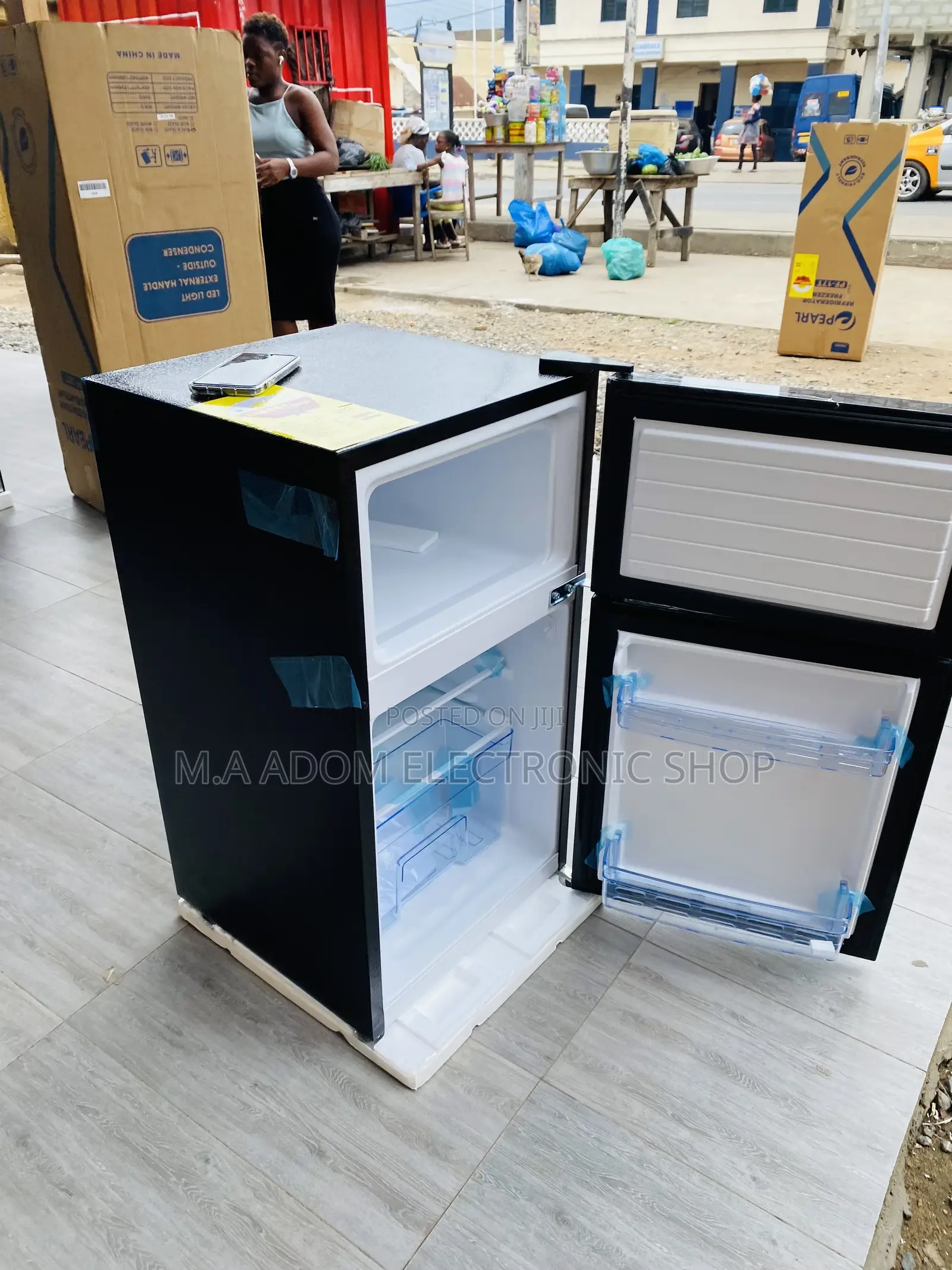 Sealed in Box(PF-10T)Pearl Double Door Refrigerator,Black 