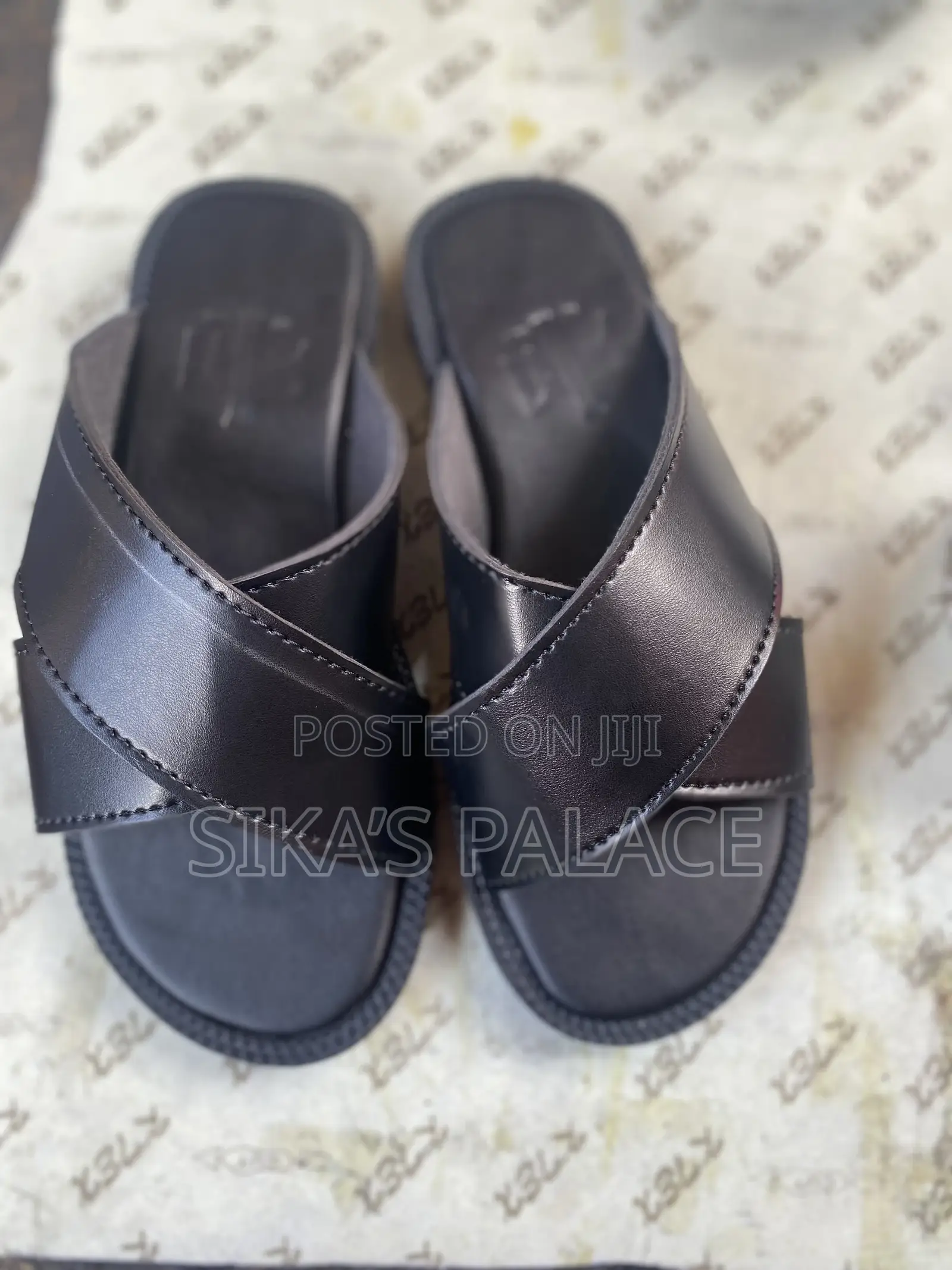 Black Leather Slippers