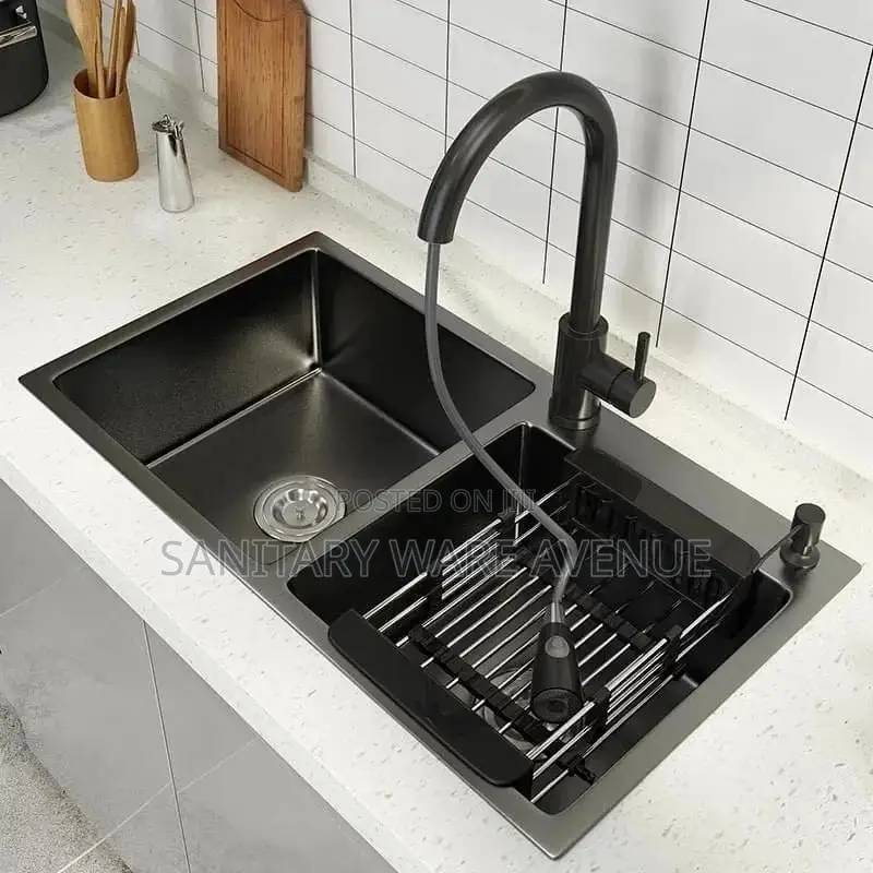 Complete Kitchen Sink _ Black Double Bowl Sink