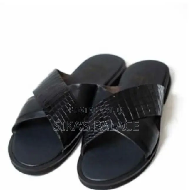 Black Crocodile Slippers
