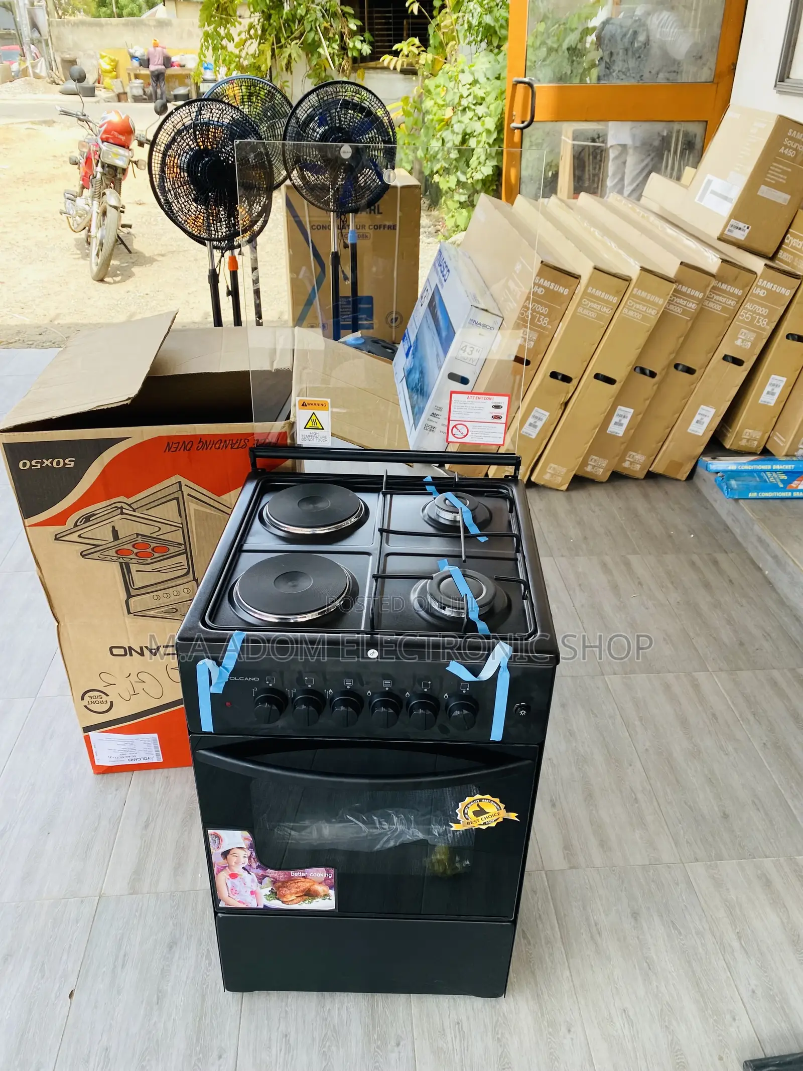 Fast Cooking Volcano 2 Electric + 2 Gas Burner + Oven,Black.