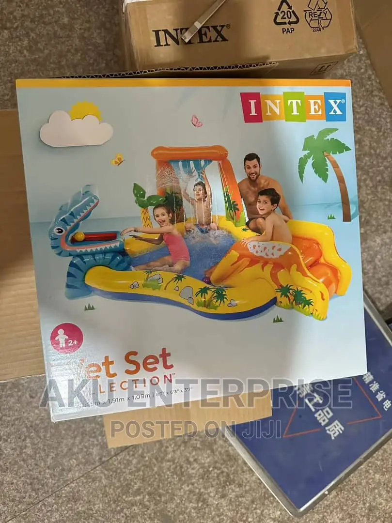 Inflatable Dinosaur Play Center, Round Kids Pool With Slides