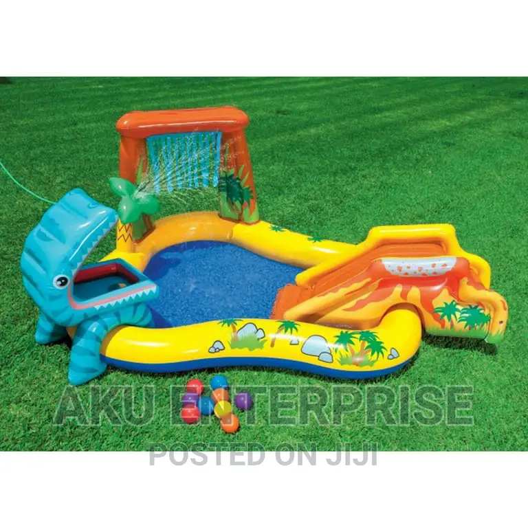 Inflatable Dinosaur Play Center, Round Kids Pool With Slides