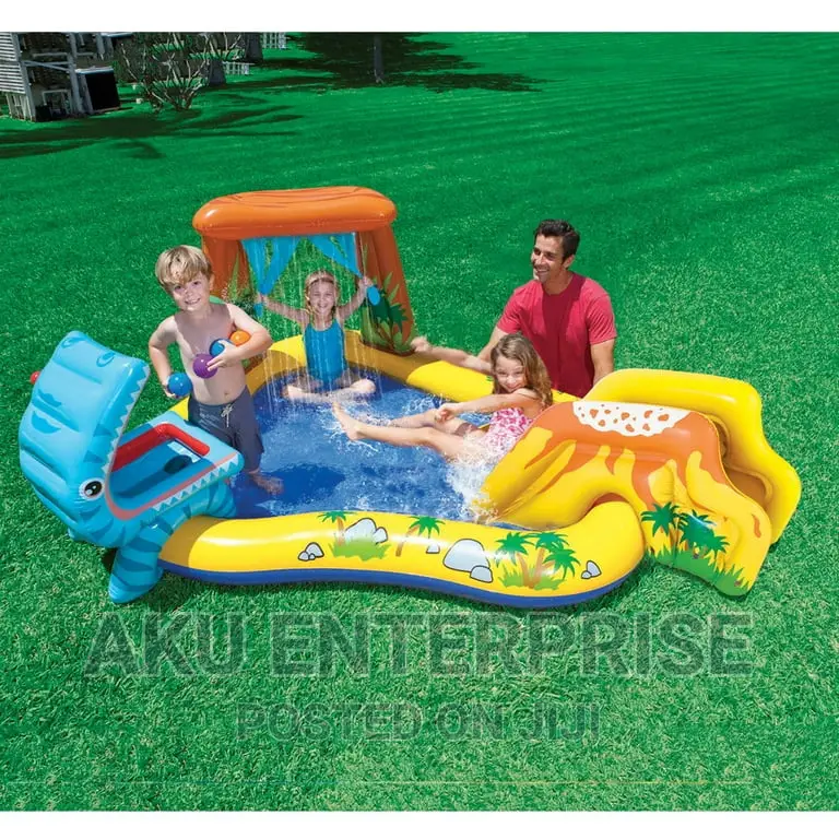 Inflatable Dinosaur Play Center, Round Kids Pool With Slides