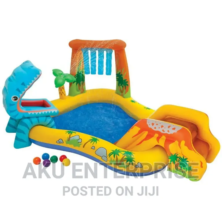 Inflatable Dinosaur Play Center, Round Kids Pool With Slides