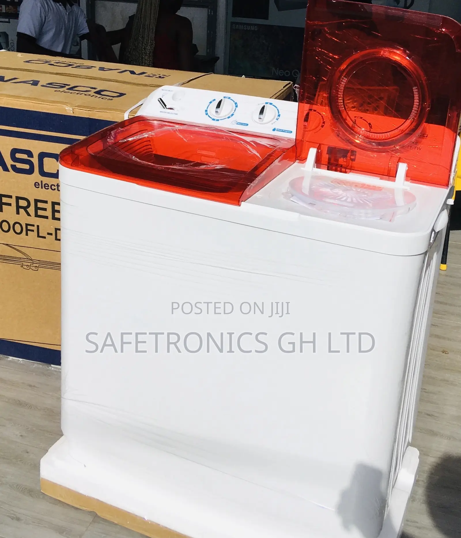 11kg Washingmachine Nasco Semiautomatic Topload White/Red 