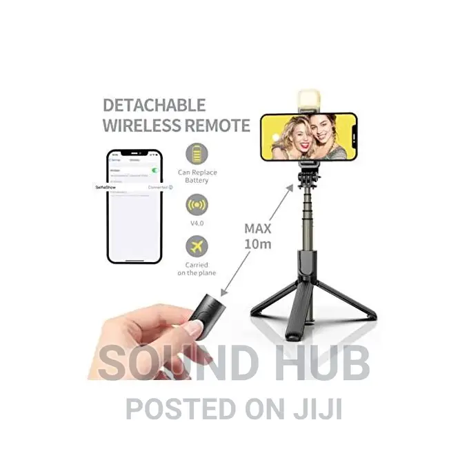 Selfie Stick Tripod With Fill Light + Shutter Remote - Black
