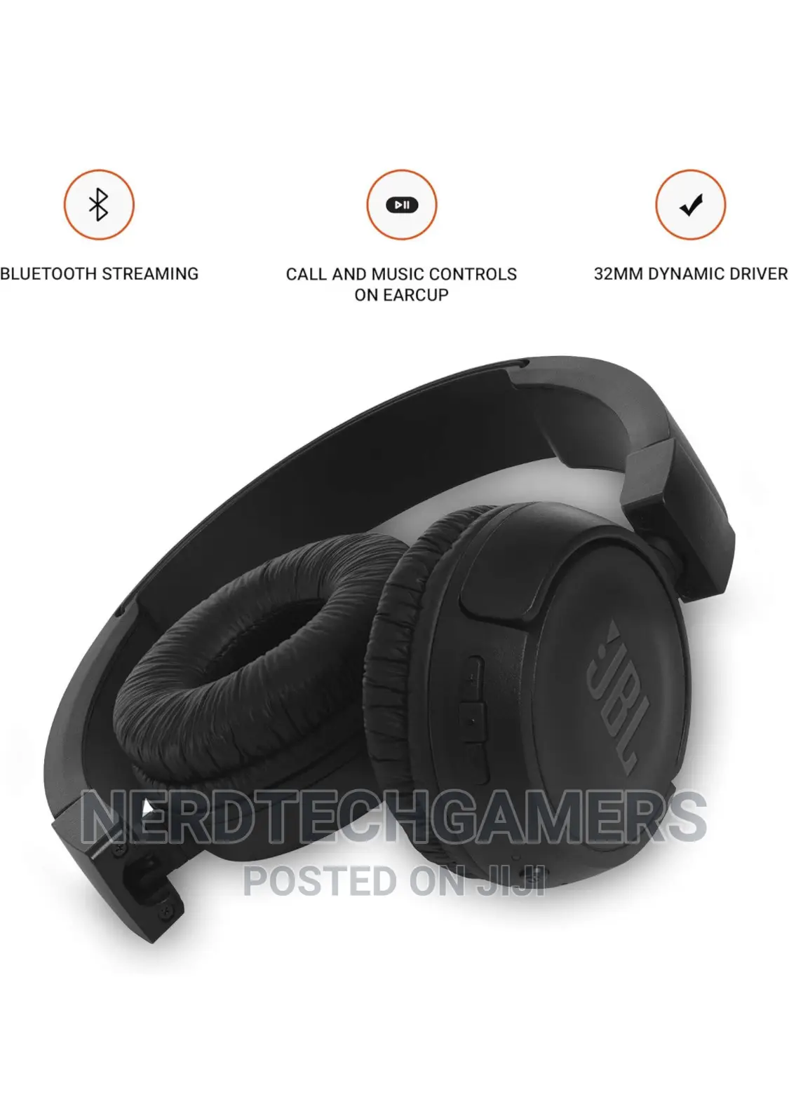 JBL T460BT Extra Bass Wireless on-Ear Mic - Black