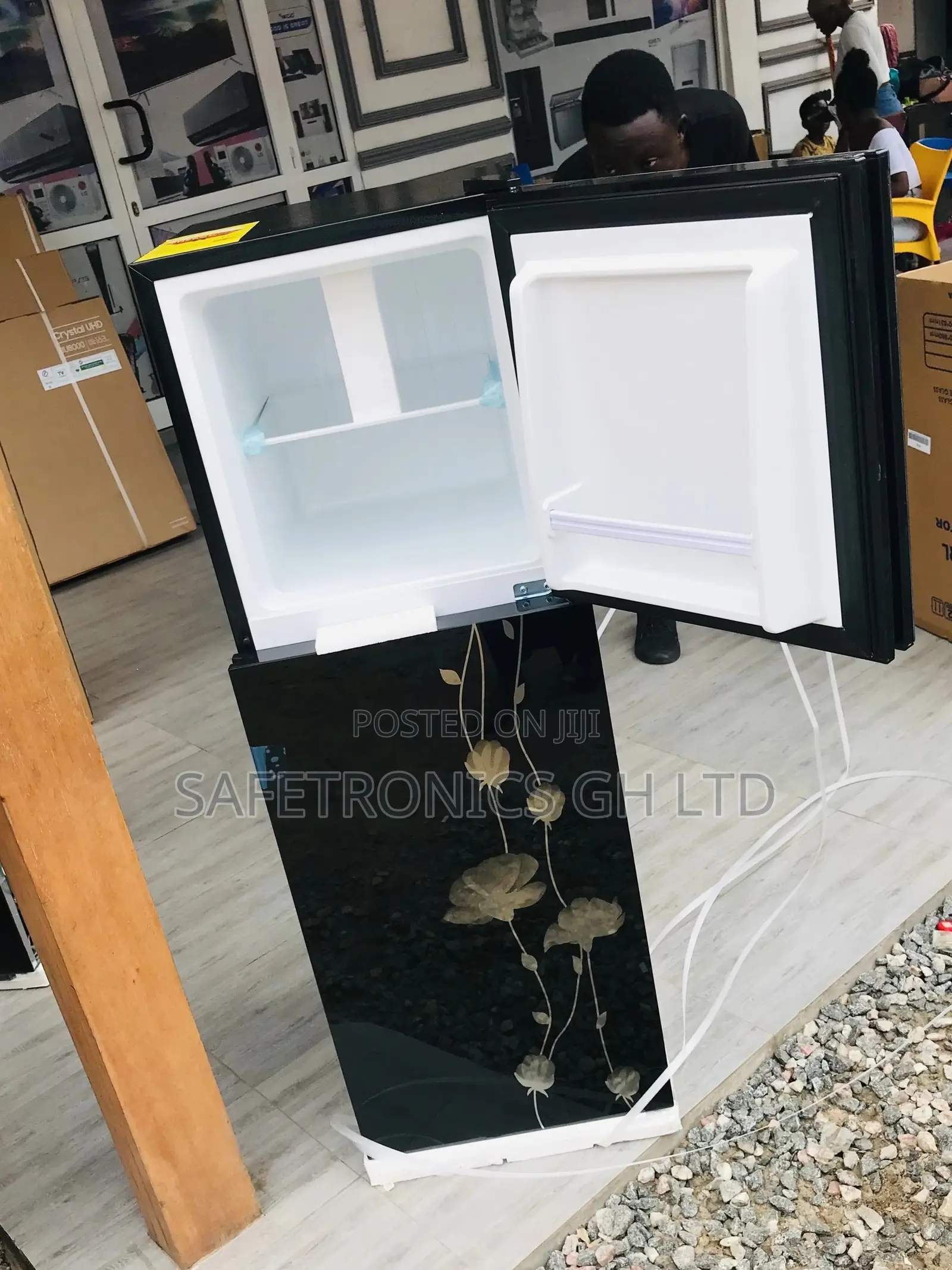 Black Glass Doubledoor Topfreezer Pf-20t Pearl Electric 