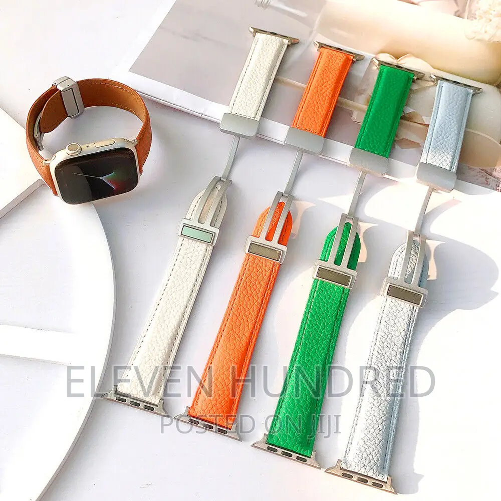 Magnetic Clasp Leather Strap Band for Apple Watch 9 8 7 6 Se