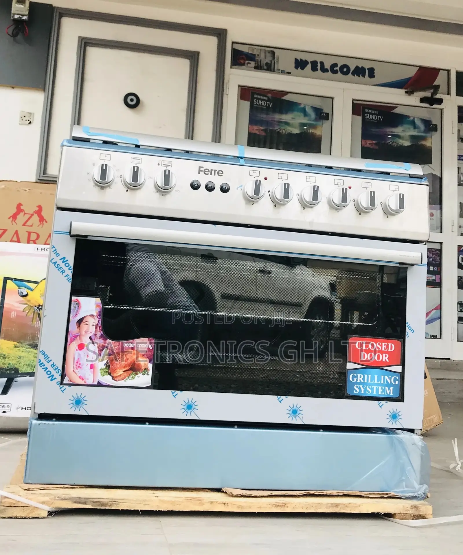 Ferre 60x90 Glass Lid Oven With Grill 4 Gas 2 Electric 