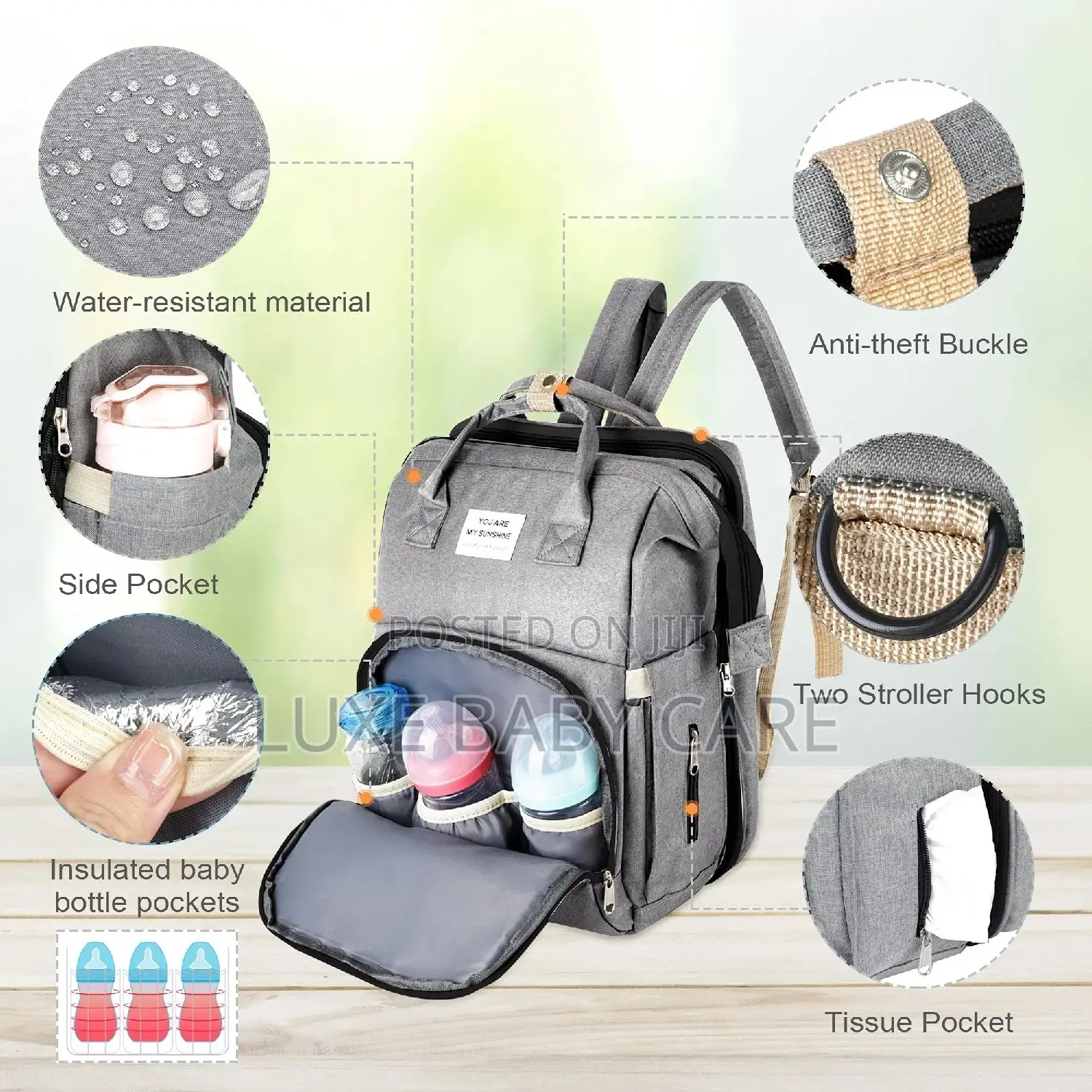 3 in 1 Diaper Bag Backpack With Changing Foldable Bassinet
