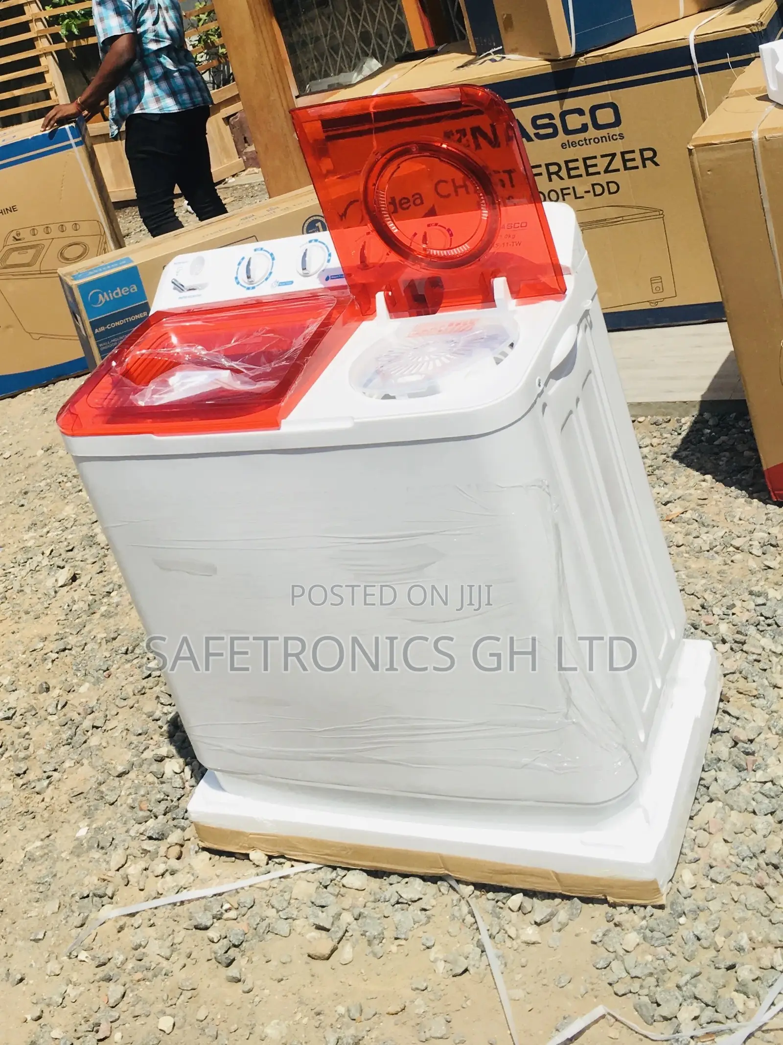 11kg Washingmachine Semiautomatic Nasco Topload White/Red