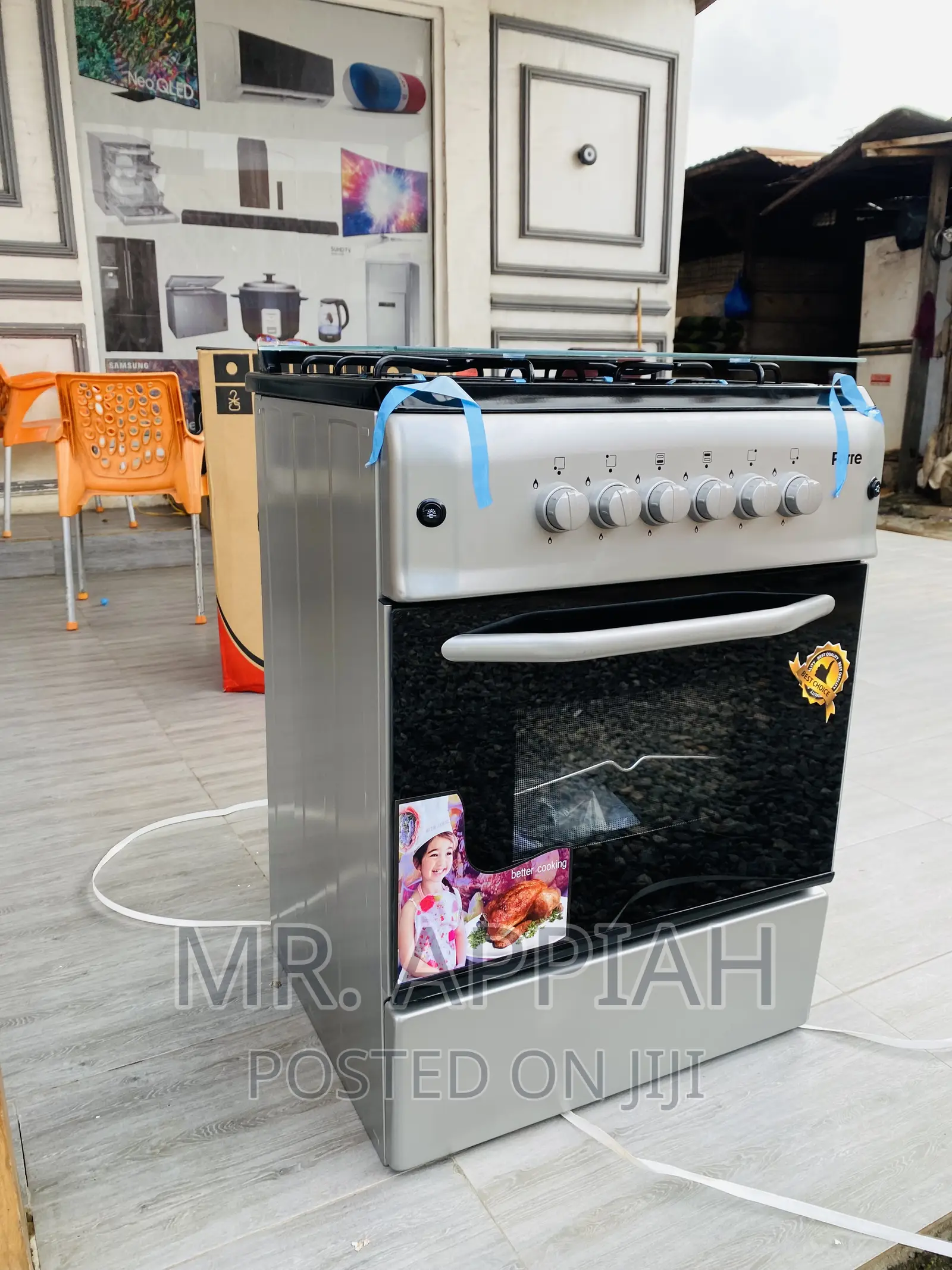 Elegant Gray Ferre 60x60 Oven and Grill 4 Gas Burner.