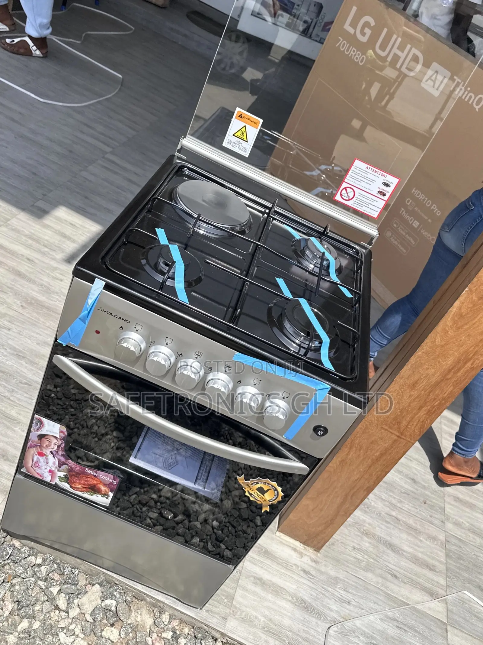 Gray 3 Gas Cooker Oven With Grill 1 Electric Volcano